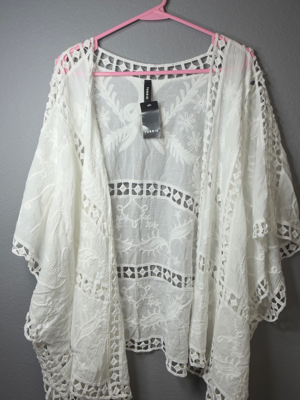 torrid White Sheer Embroidered Open-Front Kimono